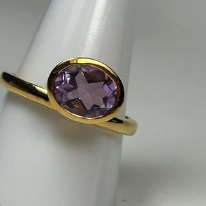 18k gold plated sterling silver oval amethyst art deco ring